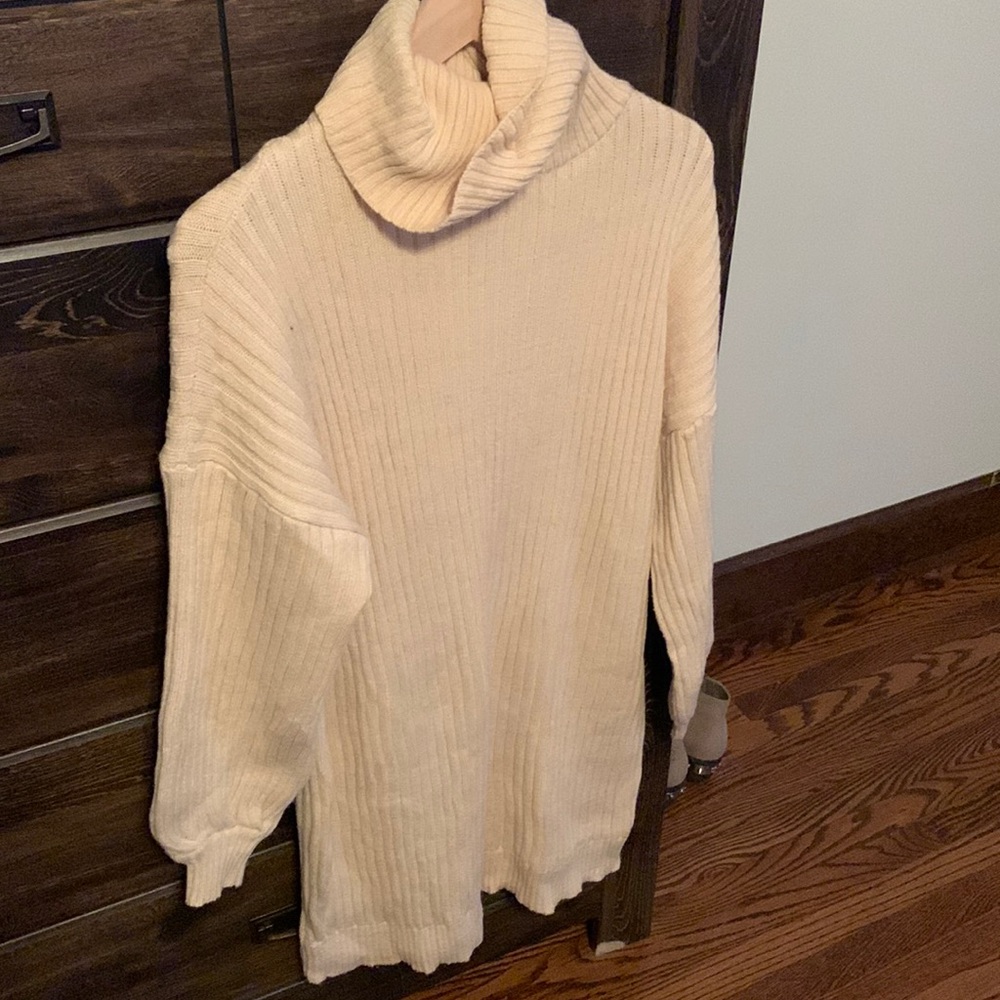 Cream turtle neck sweater dress